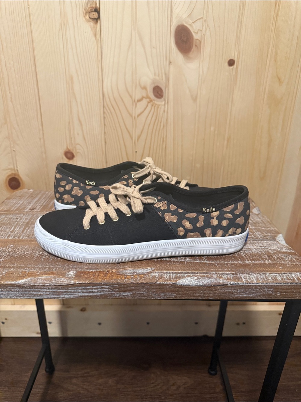 Keds Black & Tan Leopard Print Canvas Sneakers